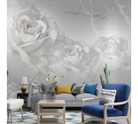YOZYOOOZ Modern White Marble Rose Flower 3D Mural Peel and Stick self-Adhesive Wallpaper Suitable for Bedroom Office Decoration
