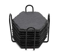 YPBEW 1 Set 8 PCS Hexagon Round and Square 3 Styles Coasters to Choose Shale Coasters Set with Rack for Home Kitchen Use Cup Mat for Desk