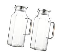 YPBEW 2Pieces Square Glass Pitcher with Lid and Handle Water Dispenser for Hot and Cold Beverages Sturdy and Leak Proof Dishwasher Safe Drink Container