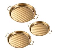 YPBEW 3pcs Stainless Steel Party Plates with Ergonomic Handle Appetizer Platters Serving Trays for Catering Event Households Golden Stainless Steel Appetizer Tray