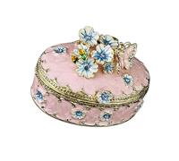 YPBEW Artistic Enameled Finished Oval Jewelry Storage Box Featuring Delicate Floral Embellishments Travel Jewelry Container