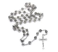 YPBEW Catholic Rosary Necklace Rose Flowers Beaded Prayer Long Chain Cross Pendant Religious Jewelry for Women Girl Souvenirs Rosary Necklace