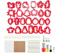 YPBEW Christmas Theme Clay for Earrings Making, Clay Earring Making Supply with Earring Hooks Jump Rings Punching Tool Craft Molds