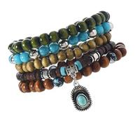 YPBEW Coconut Shell and Wood Bead Featuring Turquoise Stone Wrist Accessories for Everyday Stylish Look Natural Materials