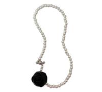 YPBEW Distinctive Pearls Beaded Neck Chain Accessory Modern Black Rose Flower Necklace Elegant Chain for Women Unique Black Rose Flower Pendant Necklace