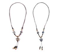 YPBEW Ethnic Long Necklace Flower Charm with Dangling Beads String Colorful Ceramic Beads Necklace Jewelry Decor Flower