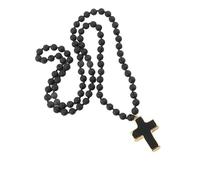 YPBEW Ethnic Necklace with Crucifix Pendant Knotted Natural Stones Beaded Choker Adjustable Length Collarbone Chain Statement Jewelry