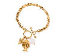 YPBEW Marine Inspired Adjustable OT Clasp Sea Shell Fishbone Conch Pendant Bangle Jewelry for Women Men Modern Clasp Wristband