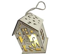 YPBEW Natural Wood Christmas Village Ornament, Warm LED Glow Easy Hanging No Tools Festive Tree Decoration Christmas Cottage Ornament
