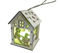 YPBEW Natural Wood Christmas Village Ornament, Warm LED Glow Easy Hanging No Tools Festive Tree Decoration Christmas Cottage Ornament