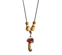 YPBEW Wood Bead Mushroom Pendant on Adjustable Rope Chain Necklace for Women Sweater Complementary Jewelry Accessory Mushroom Pendant