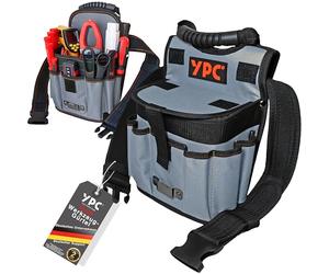 YPC Rapid Tool Belt Bag XXL - Professional Tool Belt, Large Work Belt, Waterproof Tool Bag with Loops, Tear-Resistant, Carry Handle, 11 Pockets, Grey/Black, 29 x 20 x 13 cm, 5 kg Load Capacity