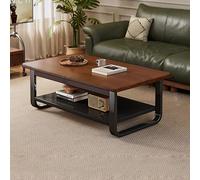 YPDOPORA 2-Tier Industrial Coffee Table with Storage Shelf, Rustic Coffee Tables with Metal Frame,Modern Center Table for Living Room,Small Space,Office,Easy Assembly,Brown,100 * 60cm