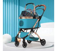 YPDOPORA 3 in 1 Folding Pet Stroller, 4 Wheels Dog Cat Stroller Removable Travel Carrier for Small Medium Pet, Folding Telescopic Cat Stroller with Shock-Absorbing Rollers,Blue
