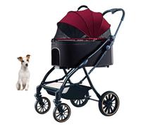 YPDOPORA 4 Wheels Dog Strollers, 3-In-1 Dog Cat Pet Strollers, One-Hand Automatic Folding Rubber Wheel with Shock Absorbers, Detachable Carrier, Dog Stroller for Small Medium Dog Cat,Red