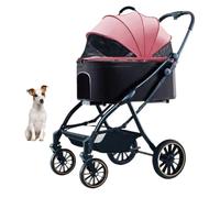 YPDOPORA 4 Wheels Dog Strollers, 3-In-1 Dog Cat Pet Strollers, One-Hand Automatic Folding Rubber Wheel with Shock Absorbers, Detachable Carrier, Dog Stroller for Small Medium Dog Cat,Pink