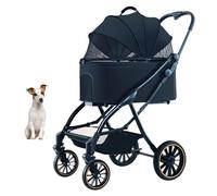 YPDOPORA 4 Wheels Dog Strollers, 3-In-1 Dog Cat Pet Strollers, One-Hand Automatic Folding Rubber Wheel with Shock Absorbers, Detachable Carrier, Dog Stroller for Small Medium Dog Cat,Black
