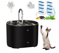 YPDOPORA Automatic Cat Water Fountain, 2.2L Pet Fountain, Silent Dog Water Dispenser with Replacement Filters and Stainless Steel Tray for Cats, Dogs, Multiple Pets,Black
