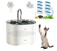 YPDOPORA Automatic Cat Water Fountain, 2.2L Pet Fountain, Silent Dog Water Dispenser with Replacement Filters and Stainless Steel Tray for Cats, Dogs, Multiple Pets,White