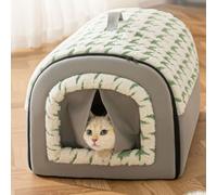 YPDOPORA Cat Bed Cave for Indoor Cats, Cave-Style Warm Deep Sleeping Snug Cat Cave,Orthopedic Plush Pets Bed with Removable Washable Cushion & Non-Slip Bottom,Green,S