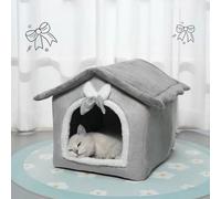 YPDOPORA Cat Bed for Indoor Cats, Semi Enclosed Pet Bed,Warm Pet Beds House with Removable Washable Cushioned Pillow & Non-Slip Bottom for Small Cats Dogs,Silver,M