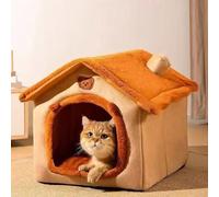 YPDOPORA Cat Bed for Indoor Cats, Semi Enclosed Pet Bed,Warm Pet Beds House with Removable Washable Cushioned Pillow & Non-Slip Bottom for Small Cats Dogs,Brown,L