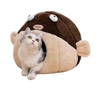 YPDOPORA Cat Beds for Indoor Cats - Cat Bed Cave with Removable Washable Cushioned Pillow, Soft Plush Premium Cotton No Deformation Pet Bed, Lively Pufferfish Cat House Design,Brown,L