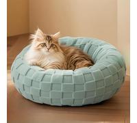 YPDOPORA Cat Beds for Indoor Cats, Round Sherpa Pet Beds, Warm Pet Bed with Washable and Detachable Donut Cover, Anti-Slip Bottom for Pets Dogs and Cats,Green,M