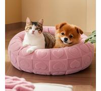 YPDOPORA Cat Beds for Indoor Cats, Round Sherpa Pet Beds, Warm Pet Bed with Washable and Detachable Donut Cover, Anti-Slip Bottom for Pets Dogs and Cats,Pink,M