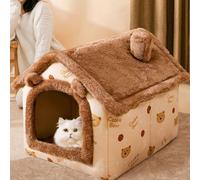 YPDOPORA Cat Cave Bed, Washable Dog Bed, Warm And Cosy Plush Cat Igloo, Foldable Comfortable Pet Cat House, Pet Bed with Nonskid Bottom,Brown,M