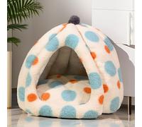 YPDOPORA Cat Polka Dot Yurt Bed, Plush Warm Semi-Enclosed Cave Hideaway, Soft Comfy House for Indoor Cats Small Dogs with Removable Cushion,Blue,M