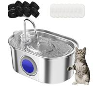 YPDOPORA Cat Water Fountain Stainless Steel with 8 Carbon Filter And 8 Sponge, 108Oz/3.2L Pet Water Fountain, Water Fountain for Cats inside with Water Level Window, Quiet Pump