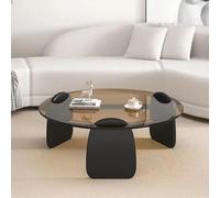 YPDOPORA Clear Round Tempered Glass Coffee Table, Solid Wood Legs Glass Top Round Coffee Tables,Mesa De Centro Para Sala Minimalista,Glass Center Table for Living Room,Office,Brown,70 * 33cm