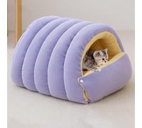 YPDOPORA Cozy Cat Beds for Indoor Cats, Removable and Washable Winter Closed-Off Cat Bed,Warm Foldable Pets Hut with Removable Cushion for Cats Small Dogs,Purple,M