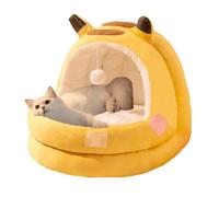 YPDOPORA Cute Cat Bed, Indoor Cat Bed with Removable Cushion, Pet Plush Tent House Cartoon Ear Design Pet Bed with Pompom, Super Soft Pet Sofa Bed for Cats To Play And Sleep,Yellow,S