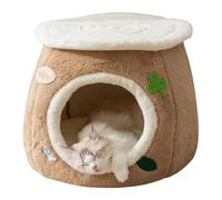 YPDOPORA Cute Cat Beds for Indoor Cats, Foldable Pet House,Fluffy Cave Large Enclosed Cat House with Removable Washable Cushion & Non-Slip Bottom for Kitten & Puppy,Brown,M