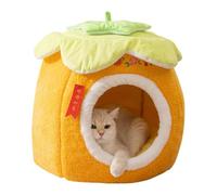 YPDOPORA Cute Cat Beds for Indoor Cats, Foldable Pet House,Fluffy Cave Large Enclosed Cat House with Removable Washable Cushion & Non-Slip Bottom for Kitten & Puppy,Yellow,M