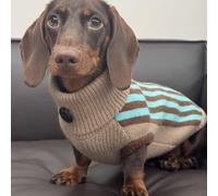 YPDOPORA Dachshund Dog Sweater, Cold Weather Dog Warm Coat,Knitted Stretchy Pullover,Dogs Cozy Striped Turtleneck Sweater for Dachshunds and Small Medium Dogs,Blue,M
