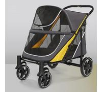 YPDOPORA Dog Stroller for Medium Cats Dogs, Easy Fold Dual Entry Dog Wagon, One-Foot Brake, Large Breathable Mesh & Sunroof, All Terrain Pet Stroller for Medium Large Senior Dogs,Gray
