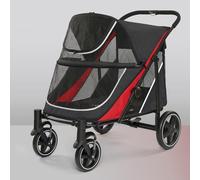 YPDOPORA Dog Stroller for Medium Cats Dogs, Easy Fold Dual Entry Dog Wagon, One-Foot Brake, Large Breathable Mesh & Sunroof, All Terrain Pet Stroller for Medium Large Senior Dogs,Black