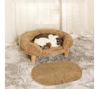 YPDOPORA Elevated Pet Bed, Cat Dog Stool Bed with Sturdy Wood Legs, Pet Chair Plush Pet Bed Round Warm Cuddler Kennel Soft Puppy Sofa for Small Dog Kitten,Relief And Improved Sleep,Brown,S
