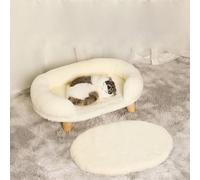 YPDOPORA Elevated Pet Bed, Cat Dog Stool Bed with Sturdy Wood Legs, Pet Chair Plush Pet Bed Round Warm Cuddler Kennel Soft Puppy Sofa for Small Dog Kitten,Relief And Improved Sleep,White,S