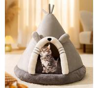 YPDOPORA Enclosed Cat House Tent, Cat Beds for Indoor Cats Cave,Comfortable Triangle Pet Teepee with Removable Washable Cover & Non-Slip Bottom for Cats and Small Dog,Gray,S