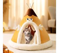 YPDOPORA Enclosed Cat House Tent, Cat Beds for Indoor Cats Cave,Comfortable Triangle Pet Teepee with Removable Washable Cover & Non-Slip Bottom for Cats and Small Dog,Yellow,L