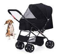 YPDOPORA Foldable Cat Dog Stroller, Pets Stroller for Medium Dogs with Reversible Handlebar, 360 Front Wheel, Foot Brake, Wide Mesh Canopy, Storage Basket,A