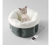 YPDOPORA Heated Cat Bed for Indoor, Plush Round Winter Warm Pets Heating Bed,Adiustable Temperature Pet Heating Beds with Timer and Non-Slip Bottom for Small Cats