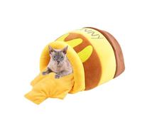 YPDOPORA Honey Jar Cat Bed for Cats, Bunny Hideout Warm Fleece Cuddle Cup Snuggle Sack with Removable Cushion Hideout Sleeping Cave for Rabbit, Cats Or Small Dogs,S