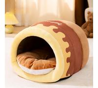 YPDOPORA Honey Pot Cat Bed Cat Hideaway Self Warming Small Animal House, Condo Dog Nest for Pomeranian Chihuahua Puppy Cats with Non-Slip Bottom,Brown,S