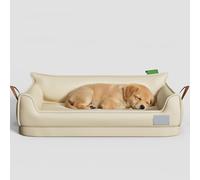 YPDOPORA Leather Dog Bed Sofa, Orthopedic Dog Bed Small,U-Shaped Bolster Pet Couch with Removable Waterproof Cover,Non-Slip Bottom for Small Medium Pets,Beige,XL
