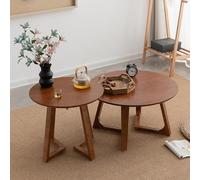 YPDOPORA Modern Round Nesting Coffee Table Set of 2, Coffee Tables Round Wood,Center Table Set for Living Room Modern with Silent Foot Pad,Center Tables for Home,Brown